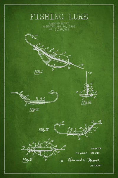 Sports Blueprints: Fishing Tackle Green Patent Blueprint by Aged Pixel