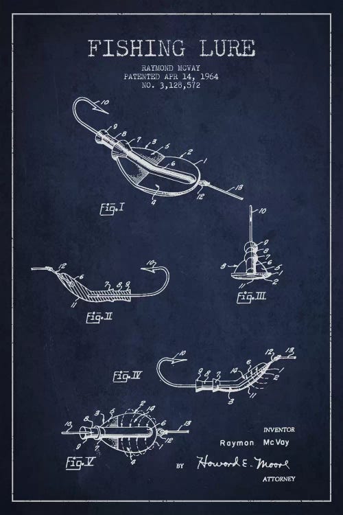 Fishing Tackle Navy Blue Patent Blueprint