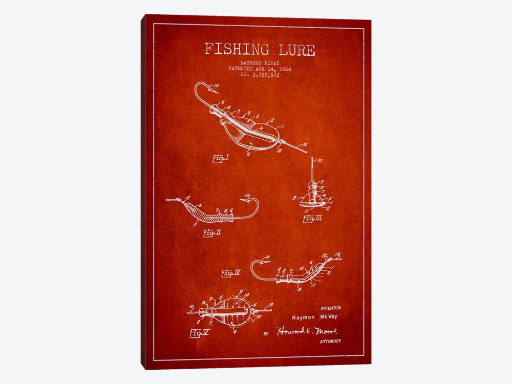 Fishing Tackle Red Patent Blueprint by Aged Pixel 1-piece Art Print