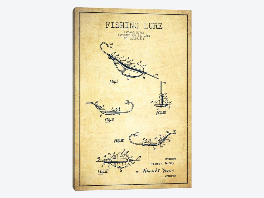 Fishing Tackle Vintage Patent Blueprint by Aged Pixel 1-piece Canvas Art