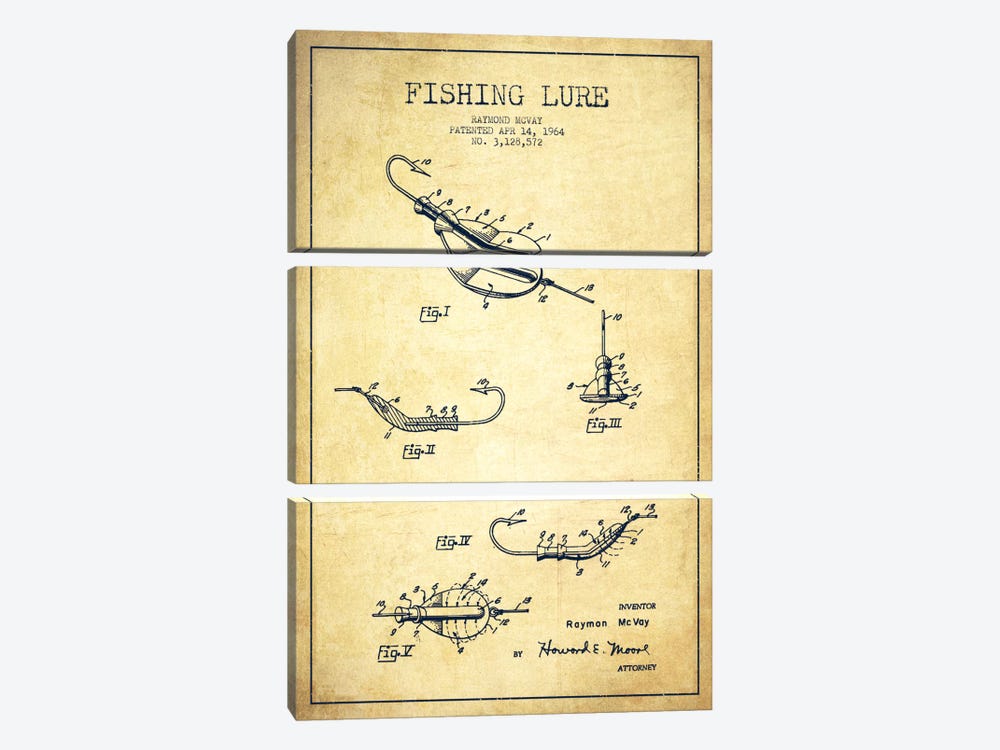 Fishing Tackle Vintage Patent Blueprint by Aged Pixel 3-piece Canvas Art
