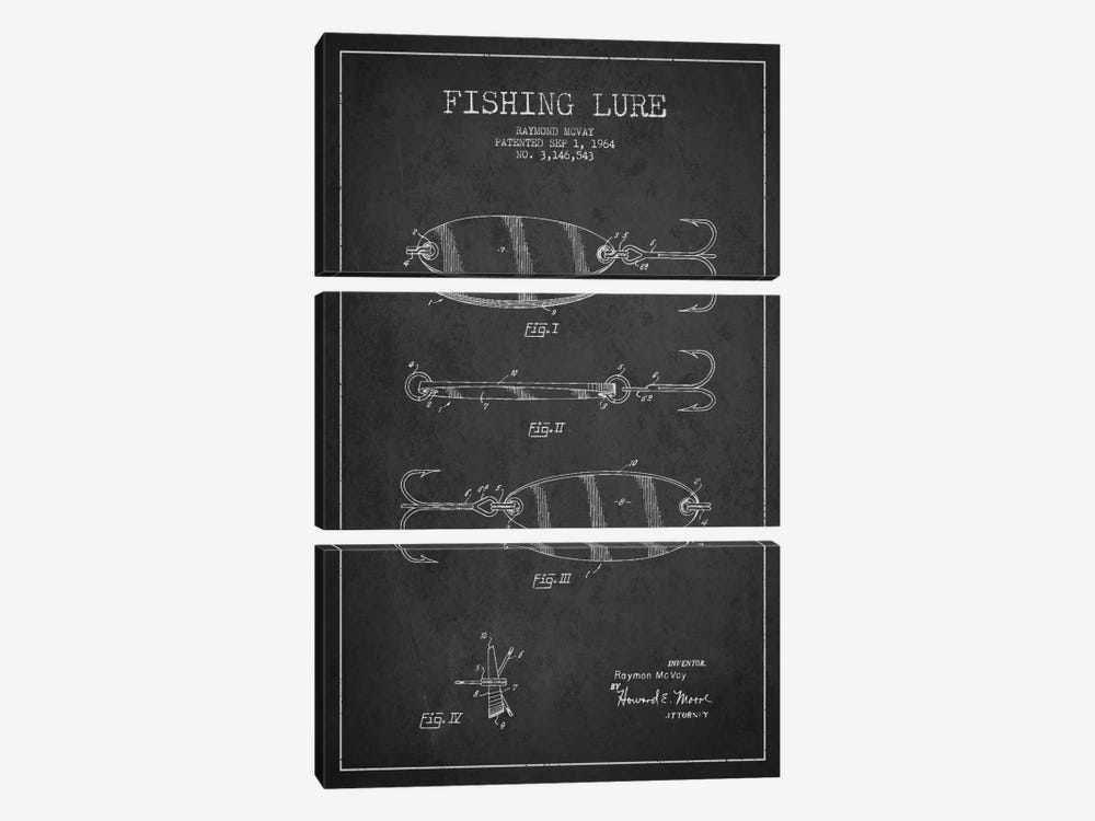 Fishing Tackle Dark Patent Blueprint by Aged Pixel 3-piece Art Print