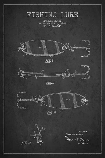 Fishing: Fishing Tackle Dark Patent Blueprint by Aged Pixel
