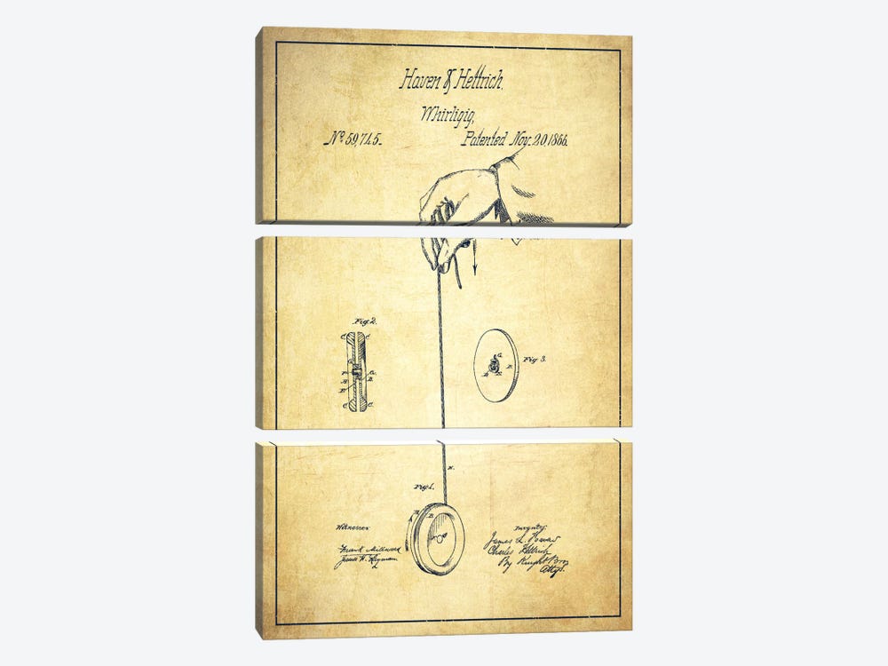 Yoyo Vintage Patent Blueprint by Aged Pixel 3-piece Canvas Artwork