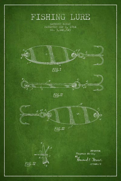 Fishing: Fishing Tackle Green Patent Blueprint by Aged Pixel