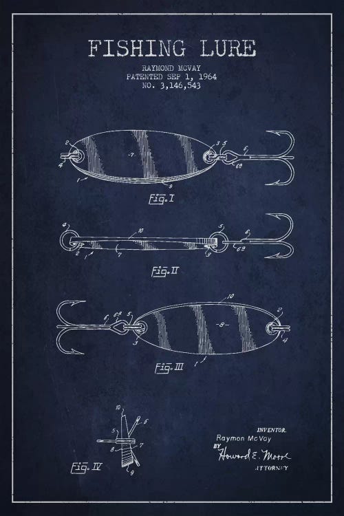 Fishing Tackle Navy Blue Patent Blueprint