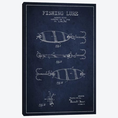 Fishing Tackle Navy Blue Patent Blueprint Canvas Print #ADP1161} by Aged Pixel Canvas Print