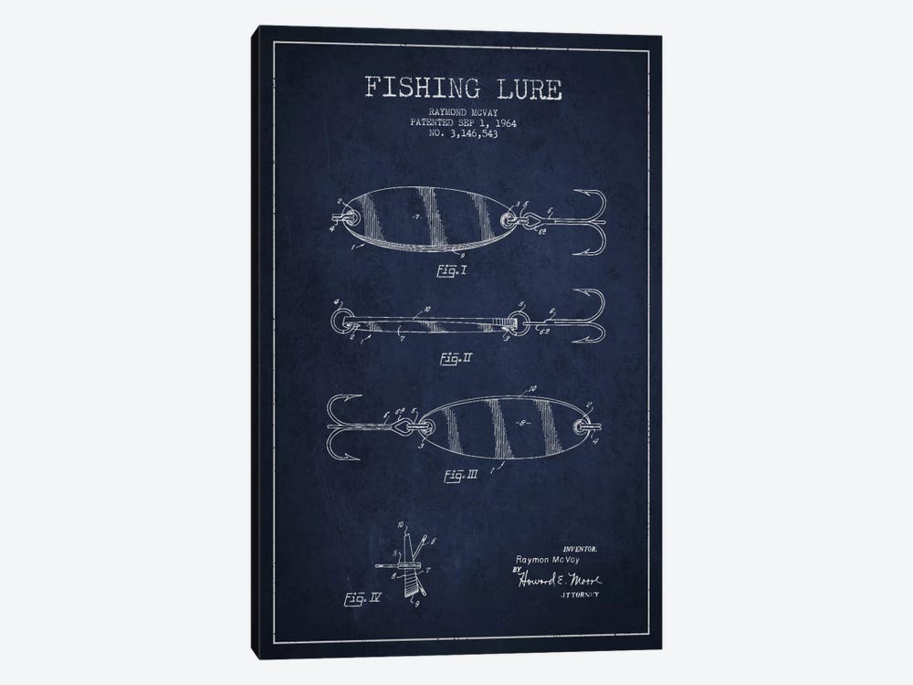Fishing Tackle Navy Blue Patent Blueprint by Aged Pixel 1-piece Canvas Art