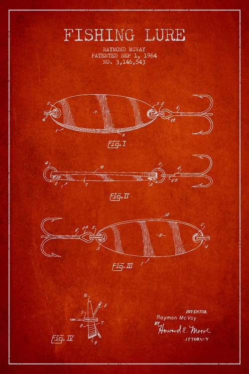 Fishing Tackle Red Patent Blueprint