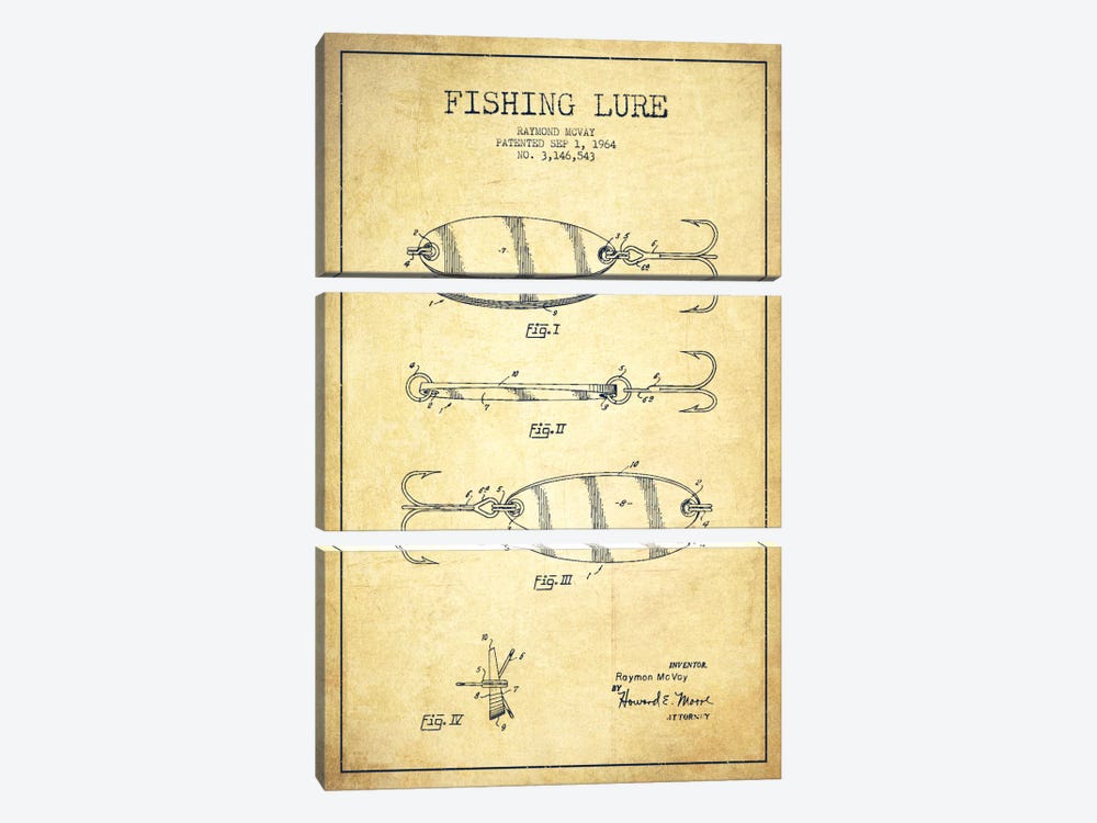 Fishing Tackle Vintage Patent Blueprint by Aged Pixel 3-piece Canvas Wall Art