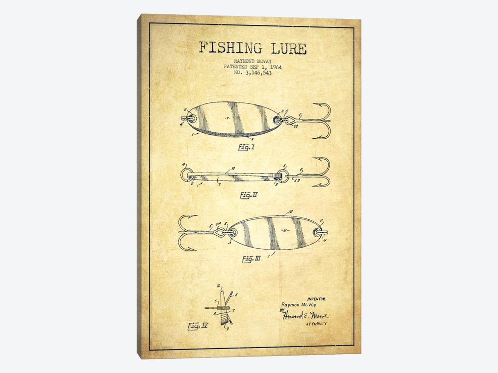 Fishing Tackle Vintage Patent Blueprint 1-piece Canvas Wall Art