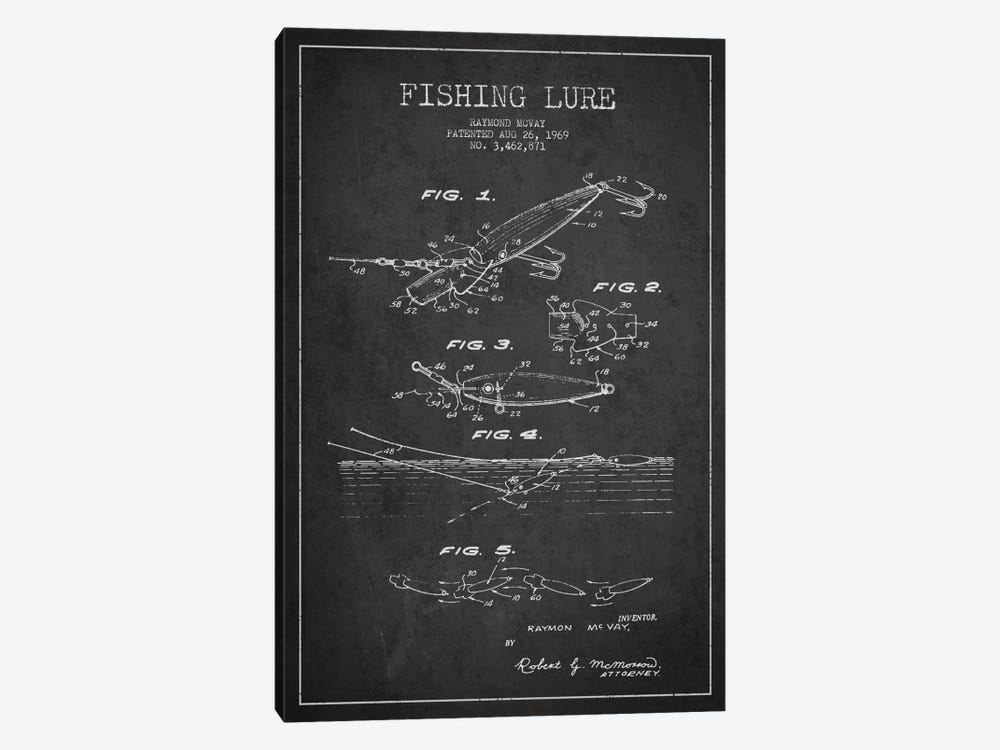 Fishing Tackle Dark Patent Blueprint by Aged Pixel 1-piece Art Print
