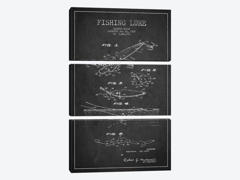 Fishing Tackle Dark Patent Blueprint by Aged Pixel 3-piece Art Print