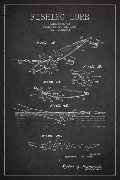 Fishing: Fishing Tackle Dark Patent Blueprint by Aged Pixel