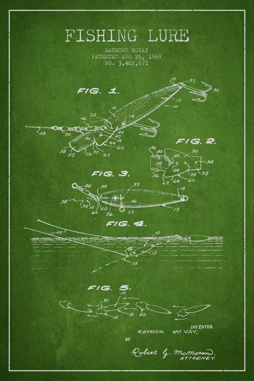 Fishing Tackle Green Patent Blueprint by Aged Pixel wall art