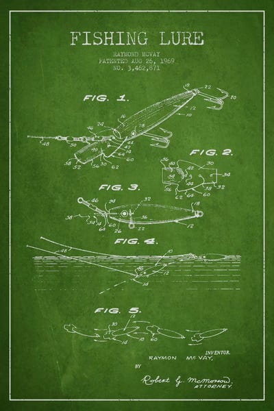 Fishing: Fishing Tackle Green Patent Blueprint by Aged Pixel