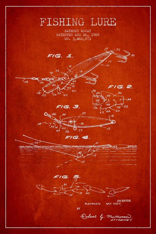 Fishing Tackle Red Patent Blueprint