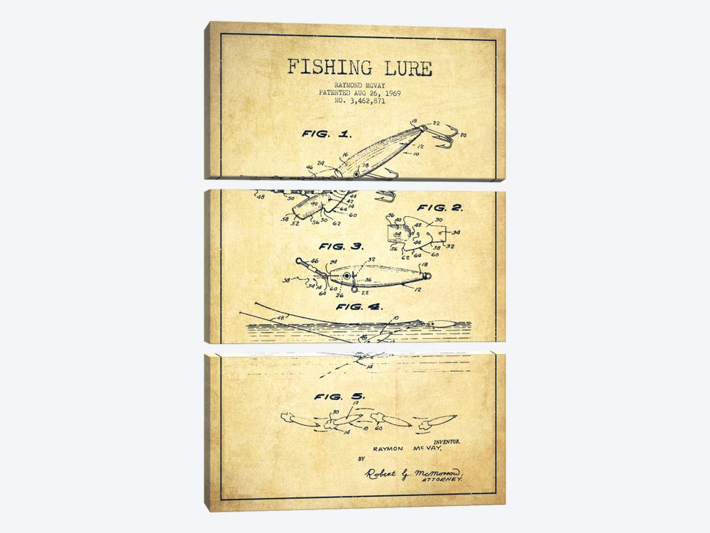 Fishing Tackle Vintage Patent Blueprint by Aged Pixel 3-piece Canvas Print