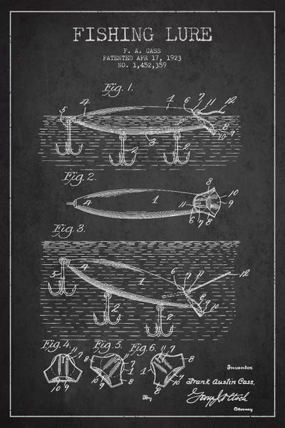 Fishing: Fishing Tackle Dark Patent Blueprint by Aged Pixel