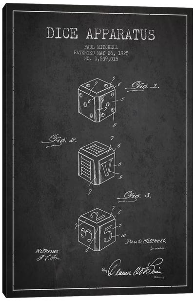 Dice Dark Patent Blueprint Canvas Art Print - Blueprints & Patent Sketches