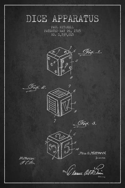 Aged Pixel: Dice Dark Patent Blueprint by Aged Pixel