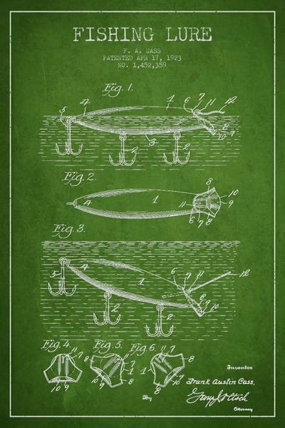 Fishing: Fishing Tackle Green Patent Blueprint by Aged Pixel