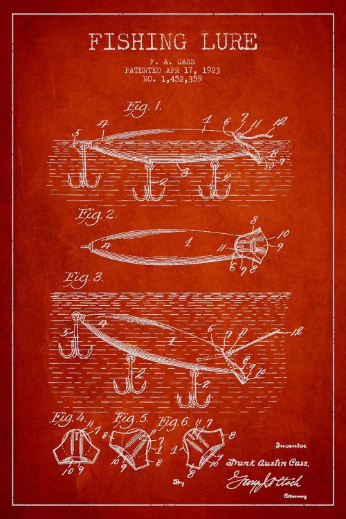 Fishing Tackle Red Patent Blueprint