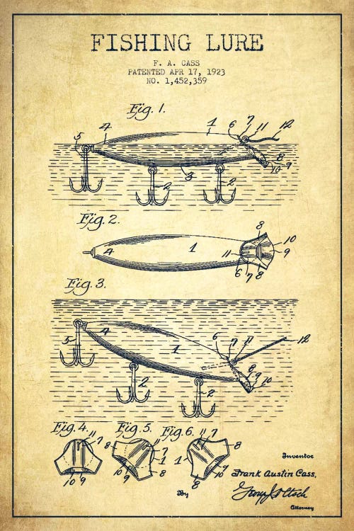 Original Pen and Ink Fishing Lure on Antique Book Page, Hand Drawn