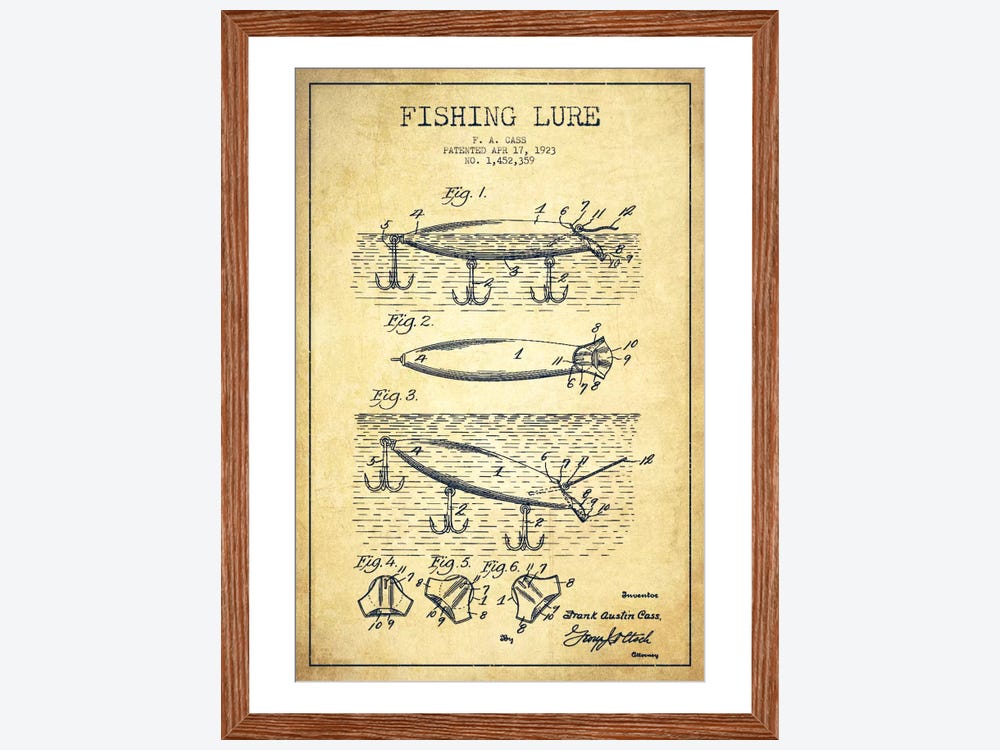 Framed Canvas Art - Fishing Tackle Vintage Patent Blueprint by Aged Pixel ( Sports > Fishing art) - 40x26 in