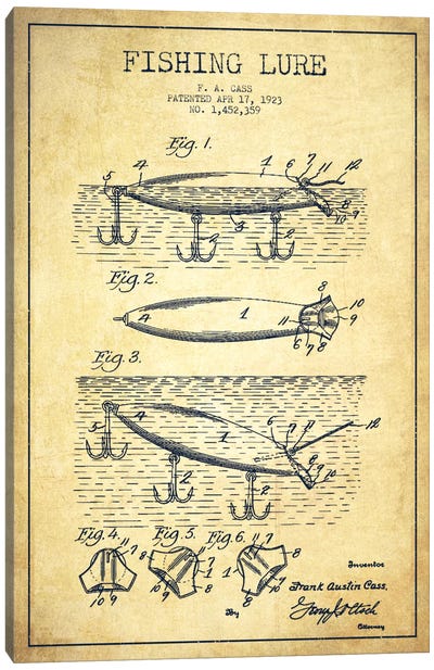 Fishing Tackle Vintage Patent Blueprint Canvas Art Print - Aged Pixel: Sports