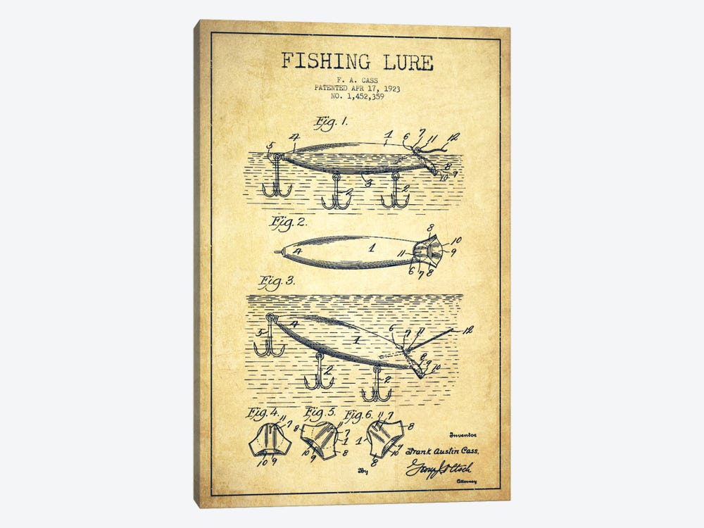 Fishing Tackle Vintage Patent Blueprint by Aged Pixel 1-piece Art Print