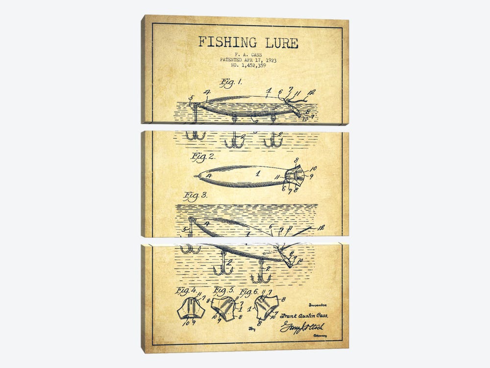Fishing Tackle Vintage Patent Blueprint by Aged Pixel 3-piece Canvas Art Print