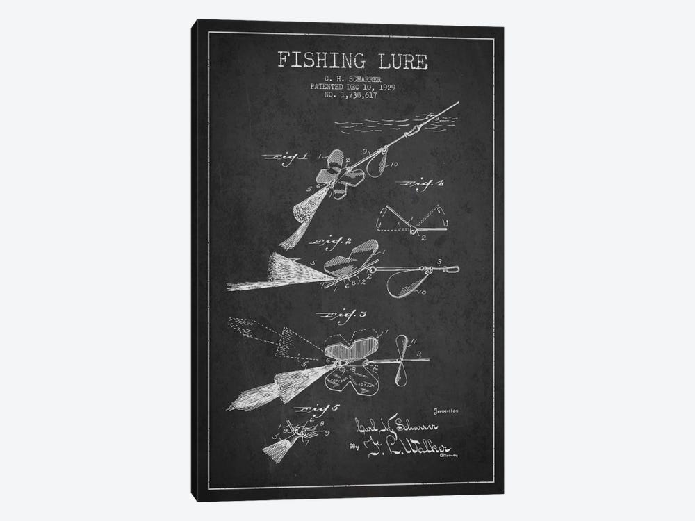 Fishing Tackle Dark Patent Blueprint by Aged Pixel 1-piece Canvas Artwork