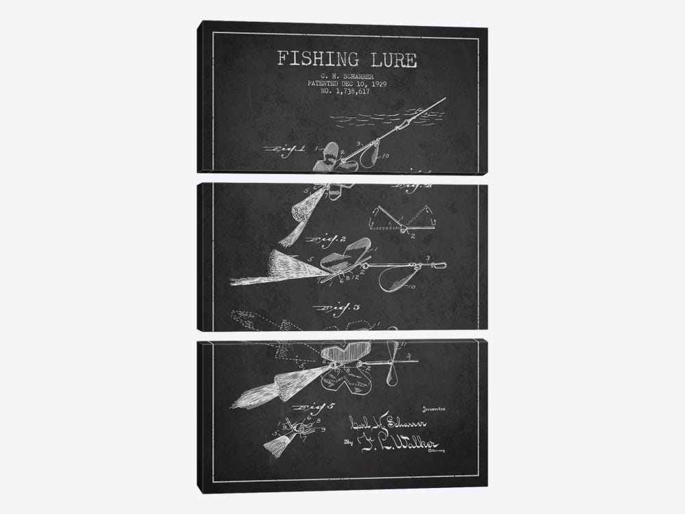 Fishing Tackle Dark Patent Blueprint by Aged Pixel 3-piece Canvas Artwork