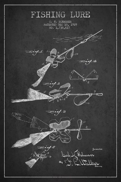 Fishing: Fishing Tackle Dark Patent Blueprint by Aged Pixel