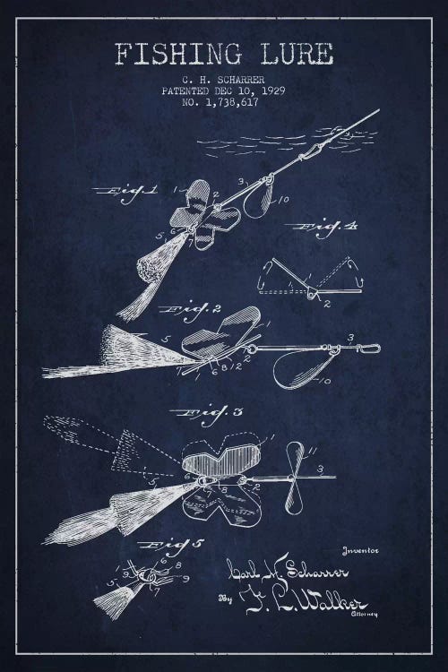 Fishing Tackle Navy Blue Patent Blueprint