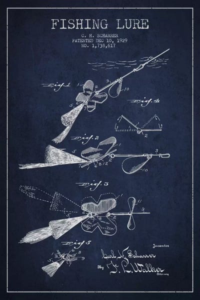 Sports Blueprints: Fishing Tackle Navy Blue Patent Blueprint by Aged Pixel