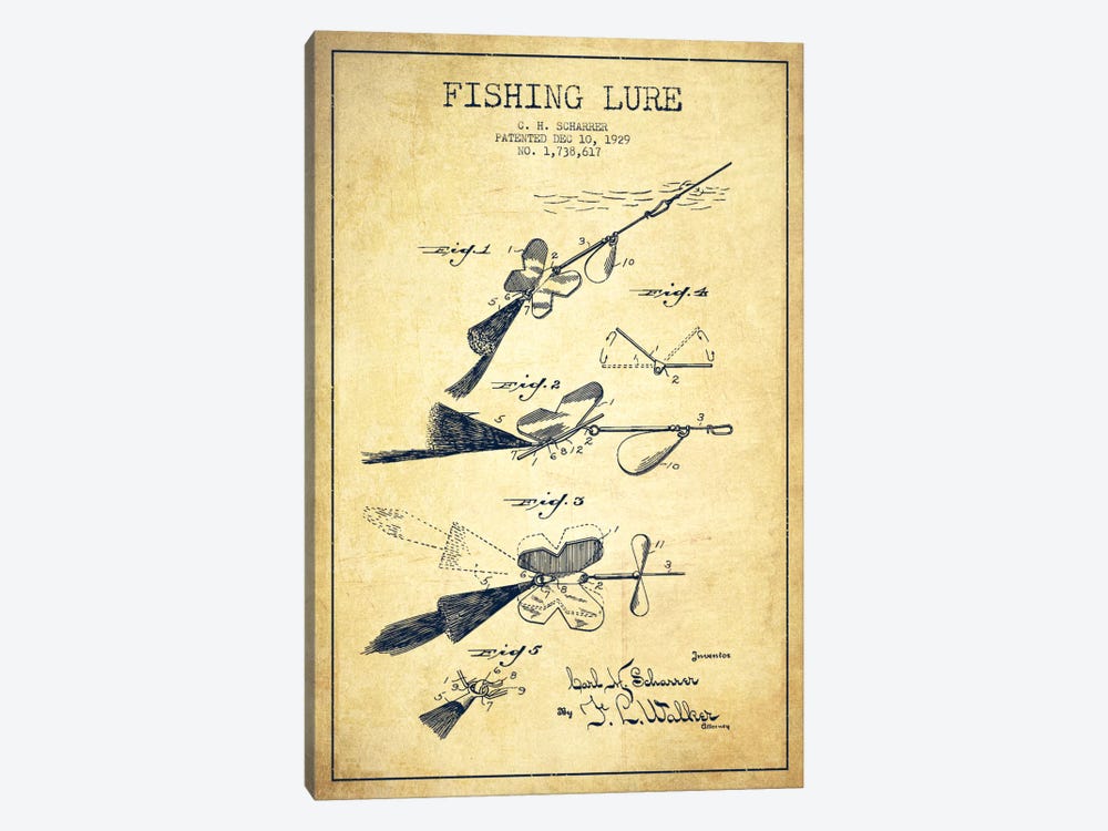 Fishing Tackle Vintage Patent Blueprint by Aged Pixel 1-piece Canvas Wall Art