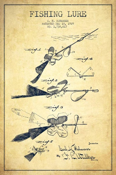 Fishing: Fishing Tackle Vintage Patent Blueprint by Aged Pixel