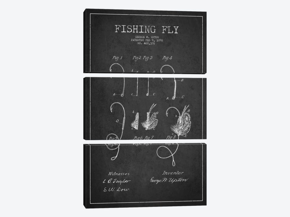 Fishing Tackle Dark Patent Blueprint by Aged Pixel 3-piece Canvas Art Print