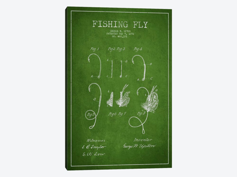 Fishing Tackle Green Patent Blueprint by Aged Pixel 1-piece Canvas Print