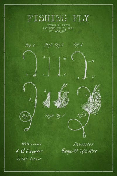 Fishing: Fishing Tackle Green Patent Blueprint by Aged Pixel