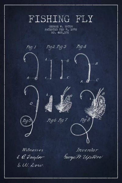 Fishing: Fishing Tackle Navy Blue Patent Blueprint by Aged Pixel