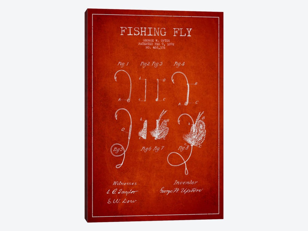 Fishing Tackle Red Patent Blueprint by Aged Pixel 1-piece Art Print