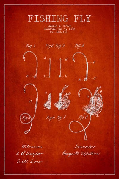 Fishing: Fishing Tackle Red Patent Blueprint by Aged Pixel