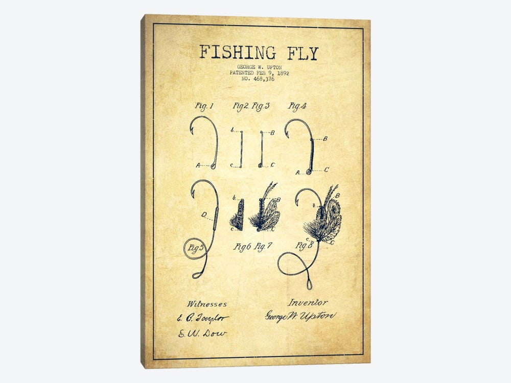 Fishing Tackle Vintage Patent Blueprint 1-piece Canvas Artwork