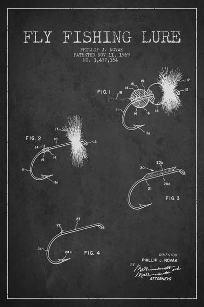 Fishing: Fishing Tackle Dark Patent Blueprint by Aged Pixel