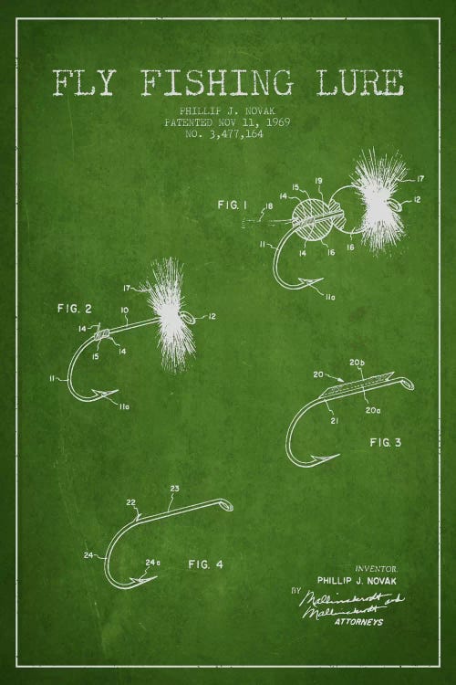 Fishing Tackle Green Patent Blueprint by Aged Pixel wall art