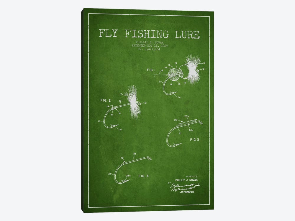 Fishing Tackle Green Patent Blueprint by Aged Pixel 1-piece Canvas Art
