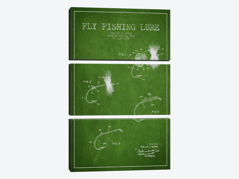 Fishing Tackle Green Patent Blueprint by Aged Pixel 3-piece Canvas Art